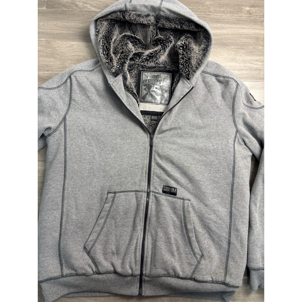 Fox Racing Hoodie Jacket Mens Sasquatch Fur Sherpa Lined Y2K Moto Size Xl Gray